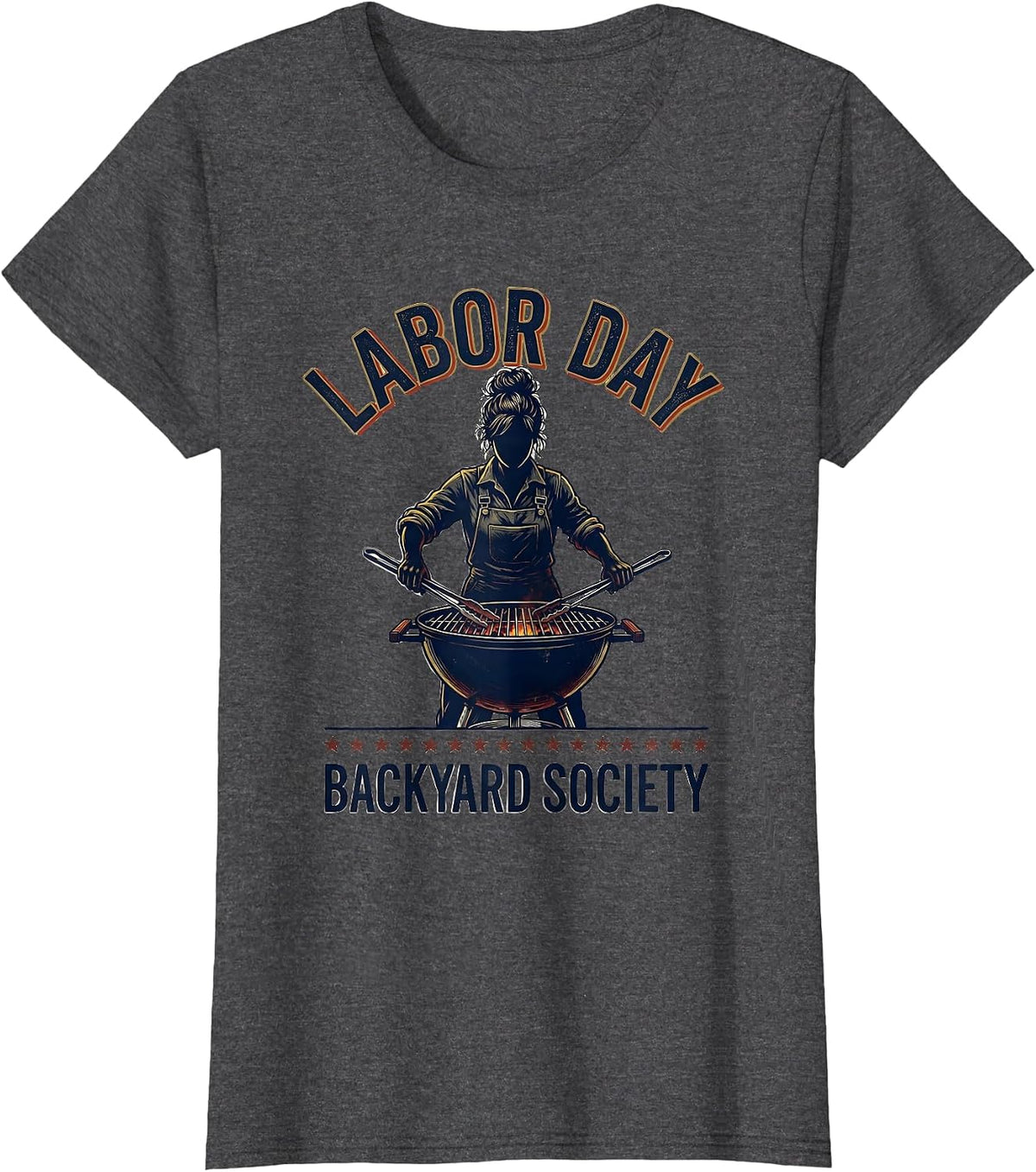 Women's Labor Day Backyard Society Vintage Patriotic Woman Grill T-Shirt - Dark Heather Grey