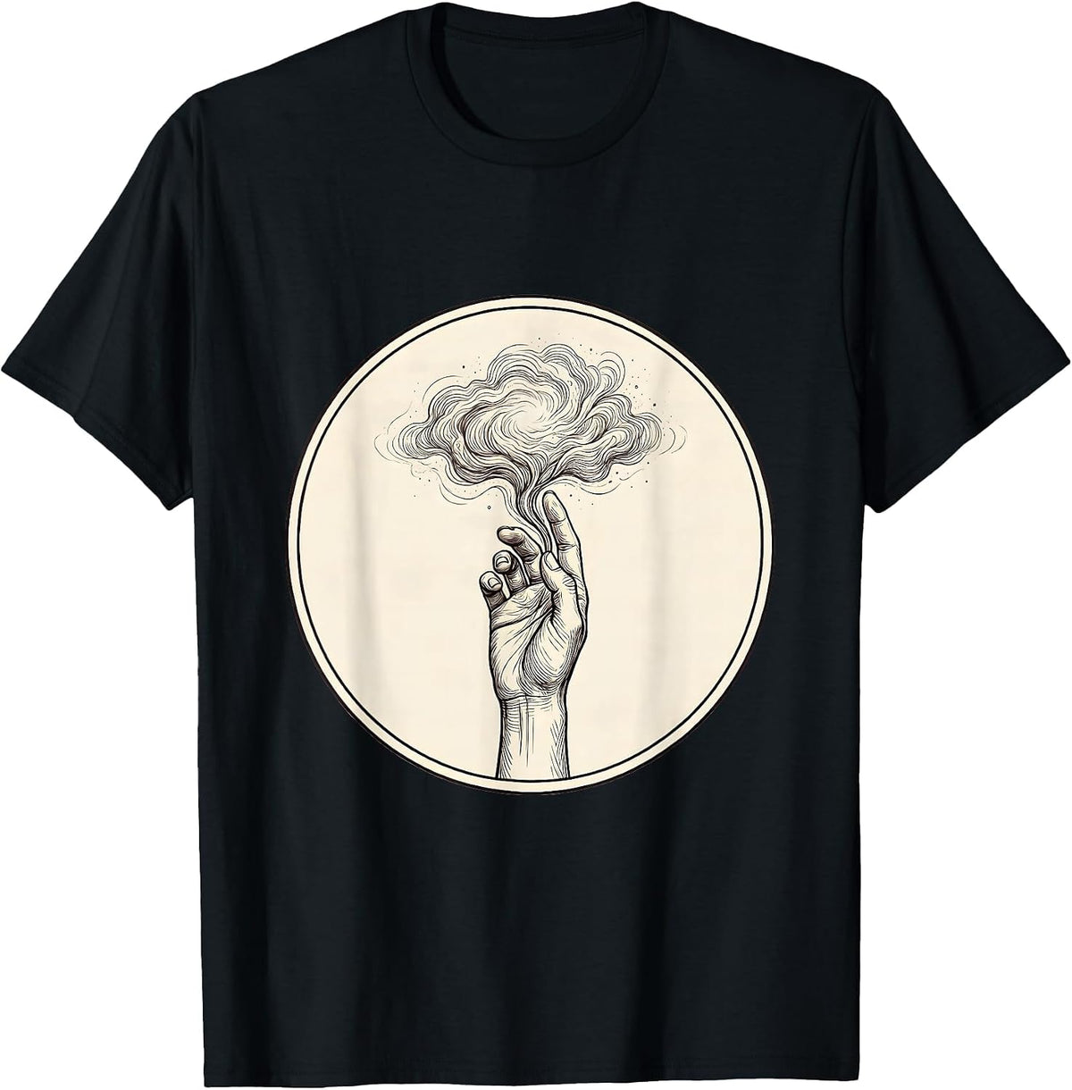 Men's Hand Reaching Toward Nebula Space Galaxy Art T-Shirt - Black