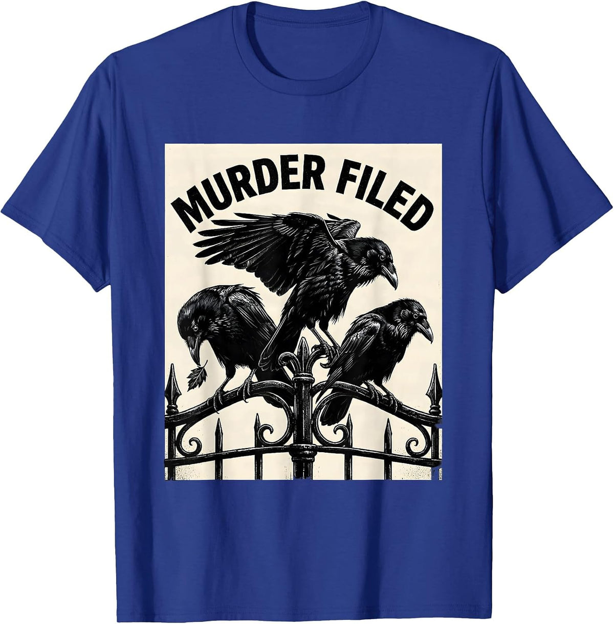 Men's Murder Filed Scratchboard Crow Dark Humor Gothic Bird Lover T-Shirt - Royal Blue