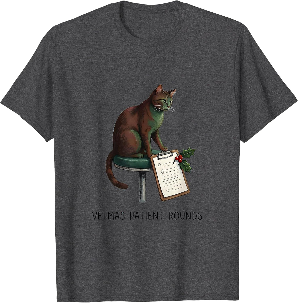 Vetmas Patient Rounds Funny Veterinarian Christmas Vet Tech T-Shirt - Dark Heather Grey
