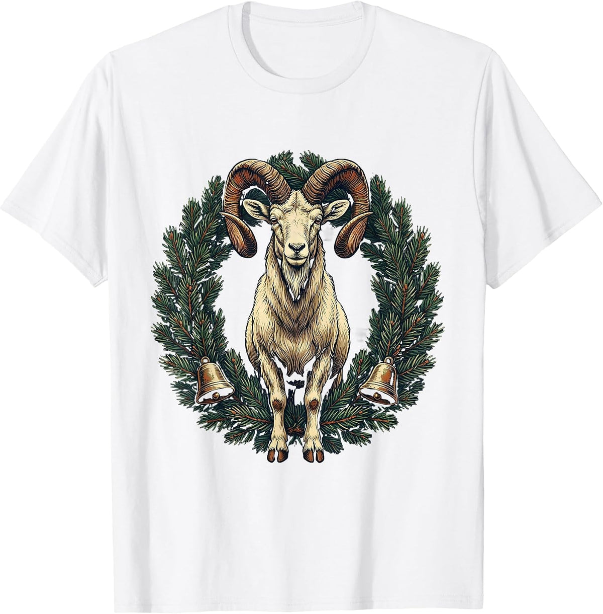 Men's Vintage Holiday Goat Tree Topper Novelty Christmas T-Shirt - White