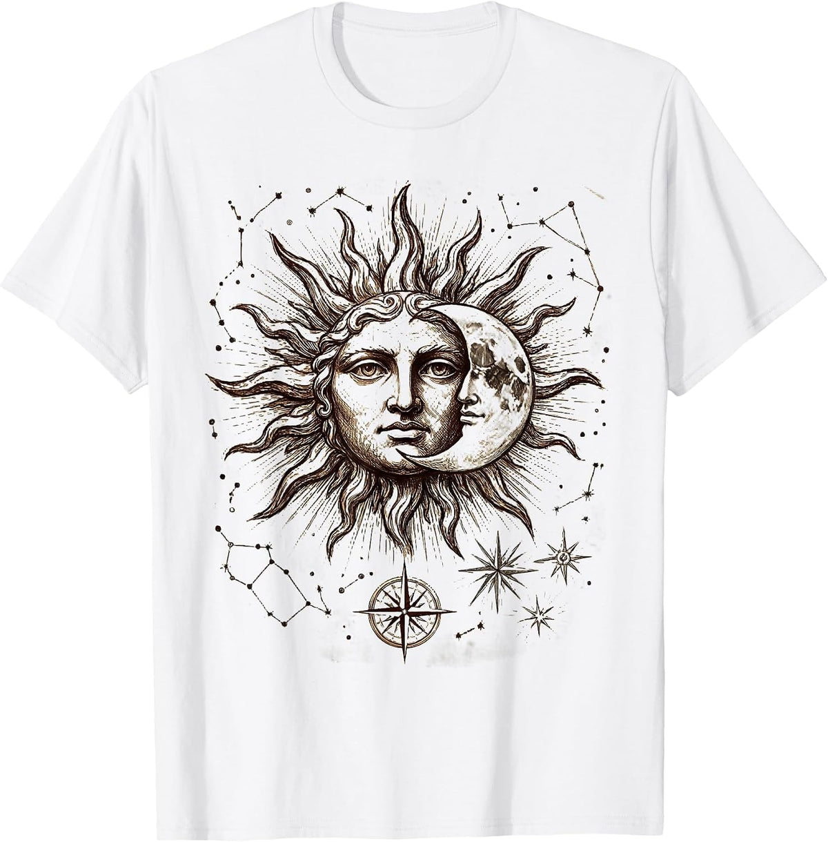 Men's Renaissance Celestial Map Sun Moon Constellations T-Shirt - White