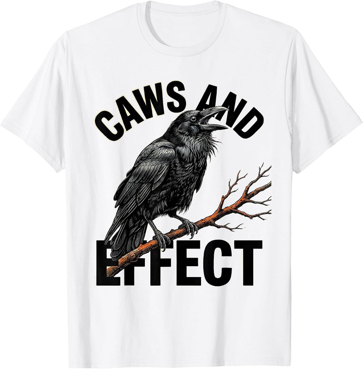 Men's Caws And Effect Dark Humor Gothic Crow Raven Murder Pun T-Shirt - White