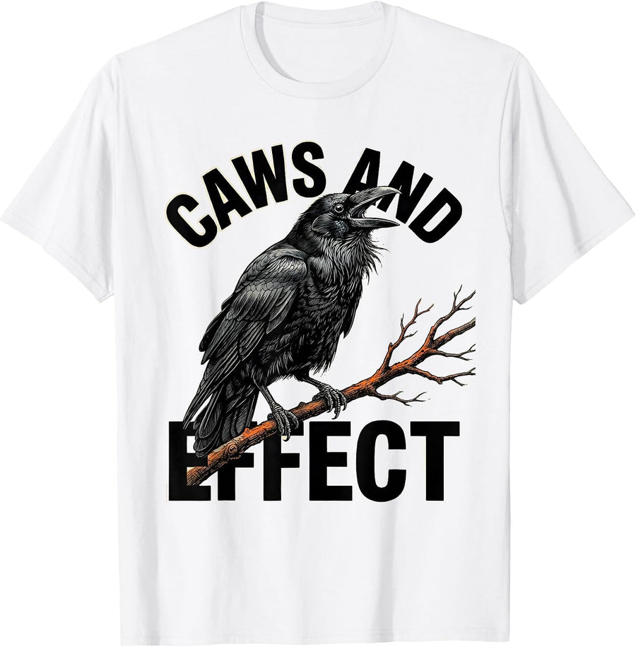 Men's Caws And Effect Dark Humor Gothic Crow Raven Murder Pun T-Shirt - White
