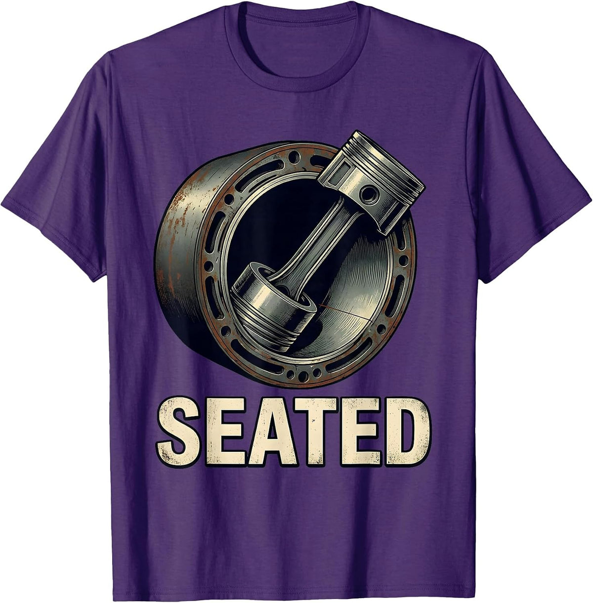 Men's Seated Vintage Car Enthusiast Mechanic Humor T-Shirt - Purple