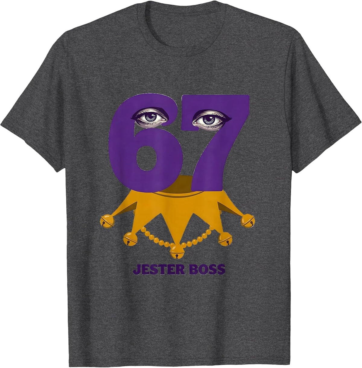Men's Jester Boss 67 Funny Mardi Gras Six Seven Meme Kids Humor T-Shirt - Dark Heather Grey