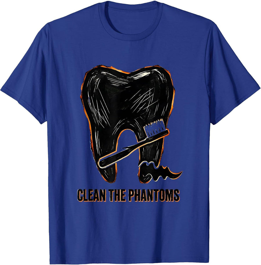Clean the Phantoms Funny Dental Halloween Costume Dentist T-Shirt - Royal Blue
