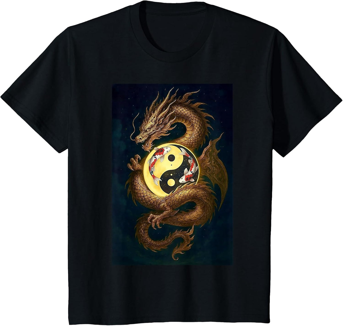 Chinese Dragon Yin and Yang Koi Carp Fish T-Shirt - Black