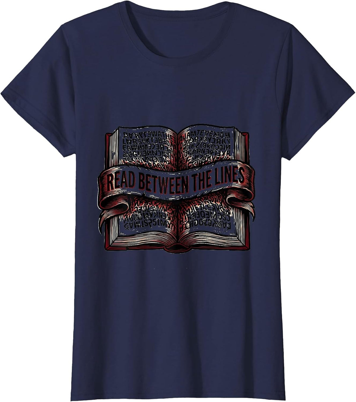 Women's Read Between The Lines Dyslexia Awareness Design T-Shirt - Navy Blue