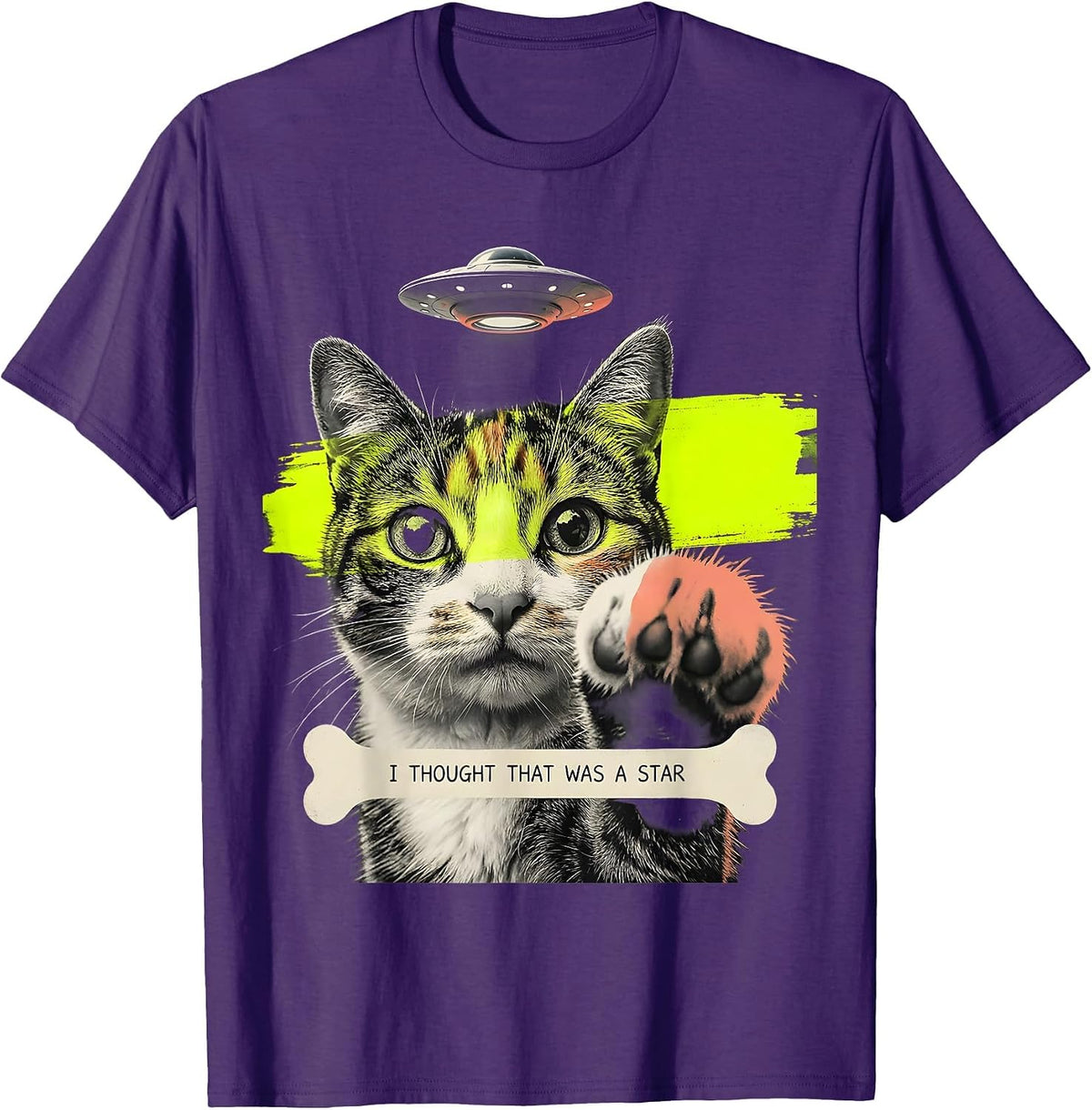 Men's I Thought That Was A Star Funny Cat UFO Meme Cat Owner Gift T-Shirt - Purple