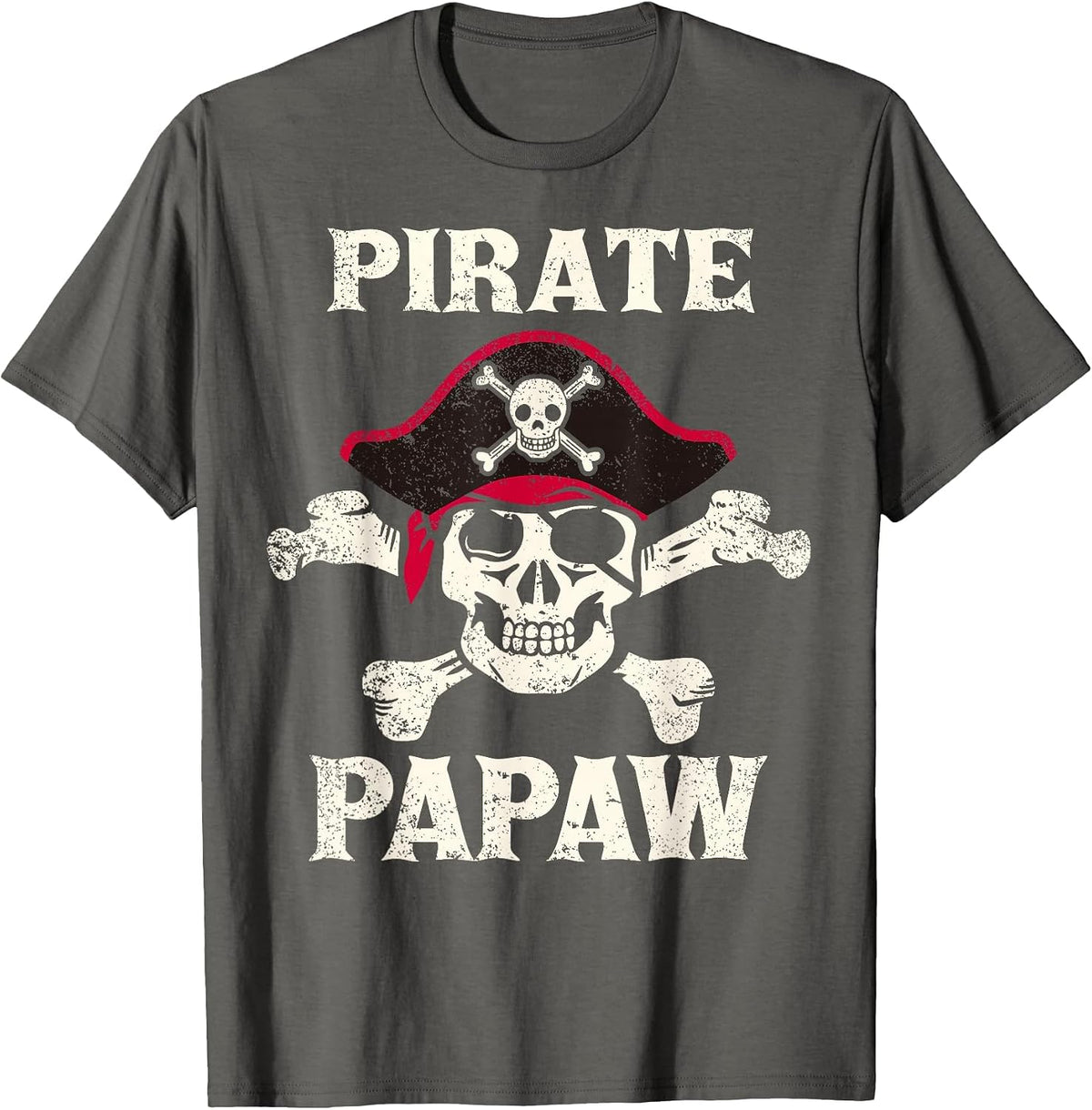 Pirate Papaw Skeleton Captain Funny Skull Pirate Papaw T-Shirt - Asphalt Grey