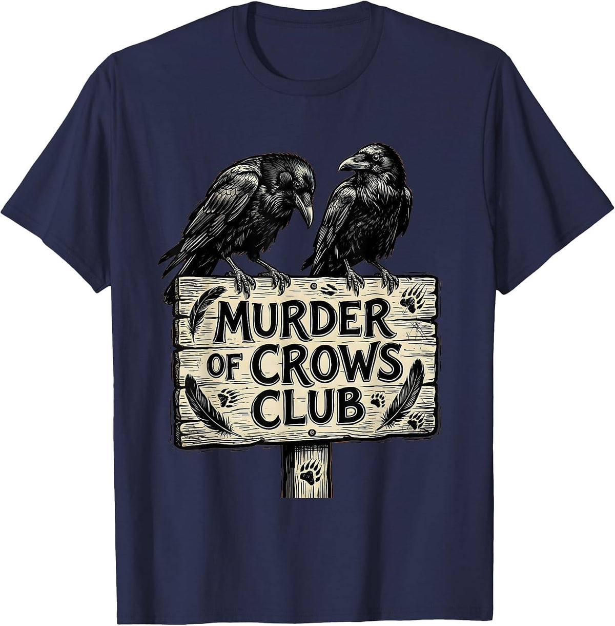 Murder of Crows Club Dark Nature Design T-Shirt - Navy Blue