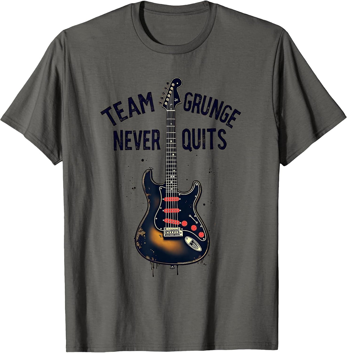 Team Grunge Never Quits Bold Statement Design T-Shirt - Asphalt Grey