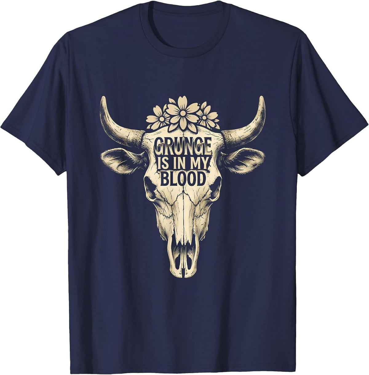 Grunge Is In My Blood 90s Rock Culture Design T-Shirt - Navy Blue