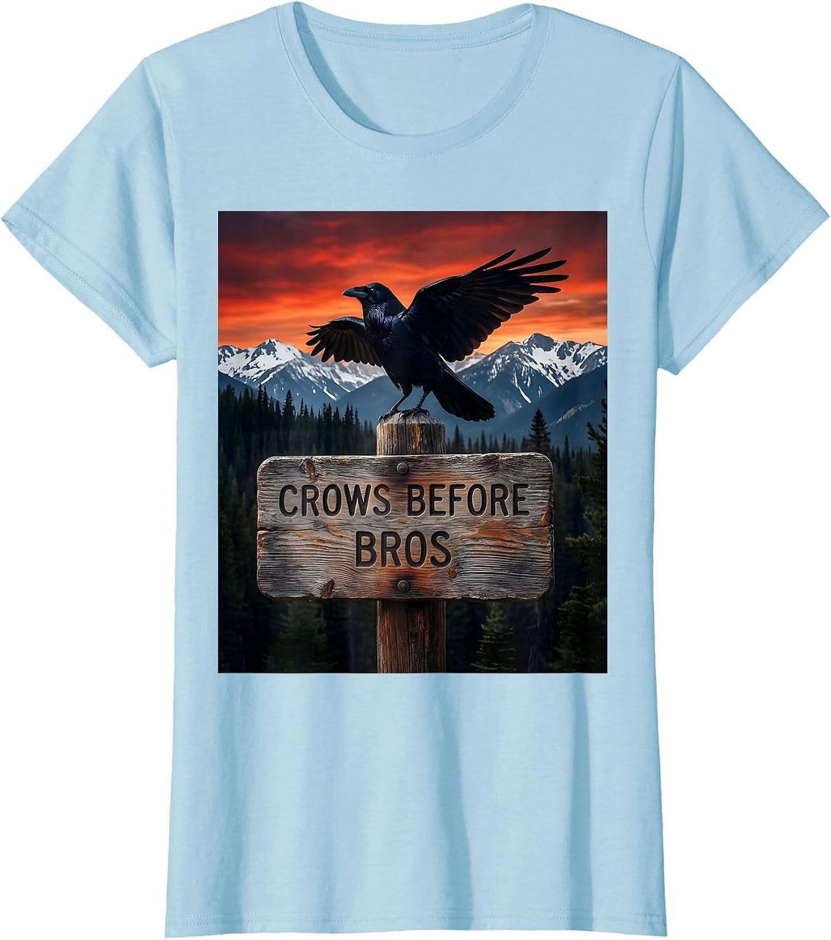 Crows Before Bros Bold Bird Loyalty Design T-Shirt - Baby Blue