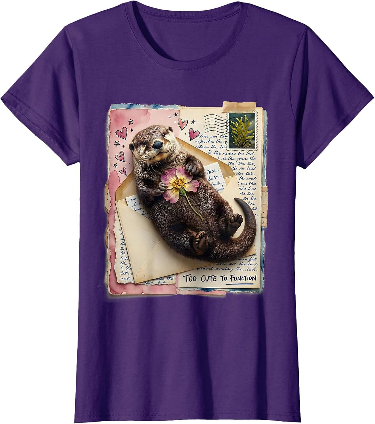 Women's Too Cute To Function Sea Otter Design T-Shirt - Purple