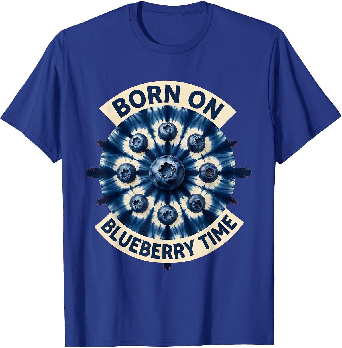 Born on Blueberry Time Red White and Blue Design T-Shirt - Royal Blue