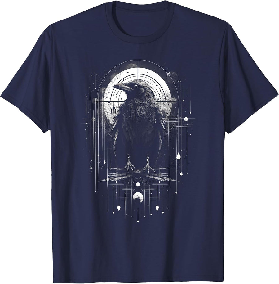 Raven Crow Dark Bird Witchcraft Omens Midnight T-Shirt - Navy Blue