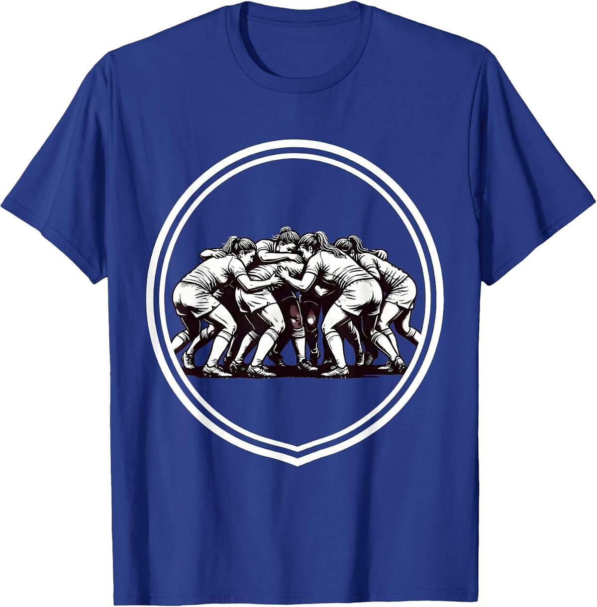 Rugby Scrum Pack Pushing Forward Illustration T-Shirt - Royal Blue