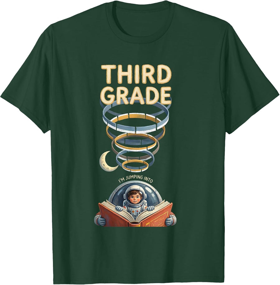 Men's I'm Jumping Into Third Grade Playful Back To School T-Shirt - Dark Green