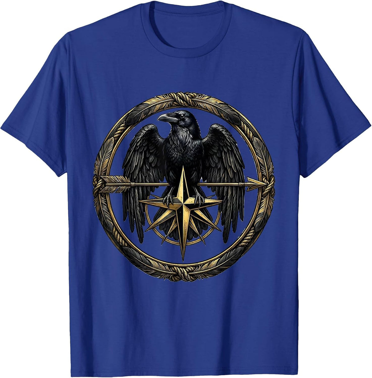 Men's Crow Arrow Compass Rose Tattoo Style Graphic T-Shirt - Royal Blue