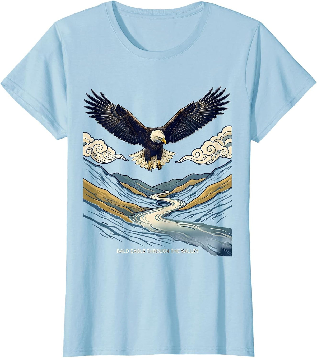 Bald Eagle Through The Valley Ukiyo-e Wildlife Nature Lover T-Shirt - Baby Blue