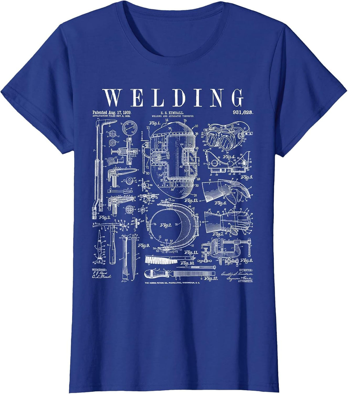 Vintage Patent Print Welder Mask Torch and Tools T-Shirt - Royal Blue