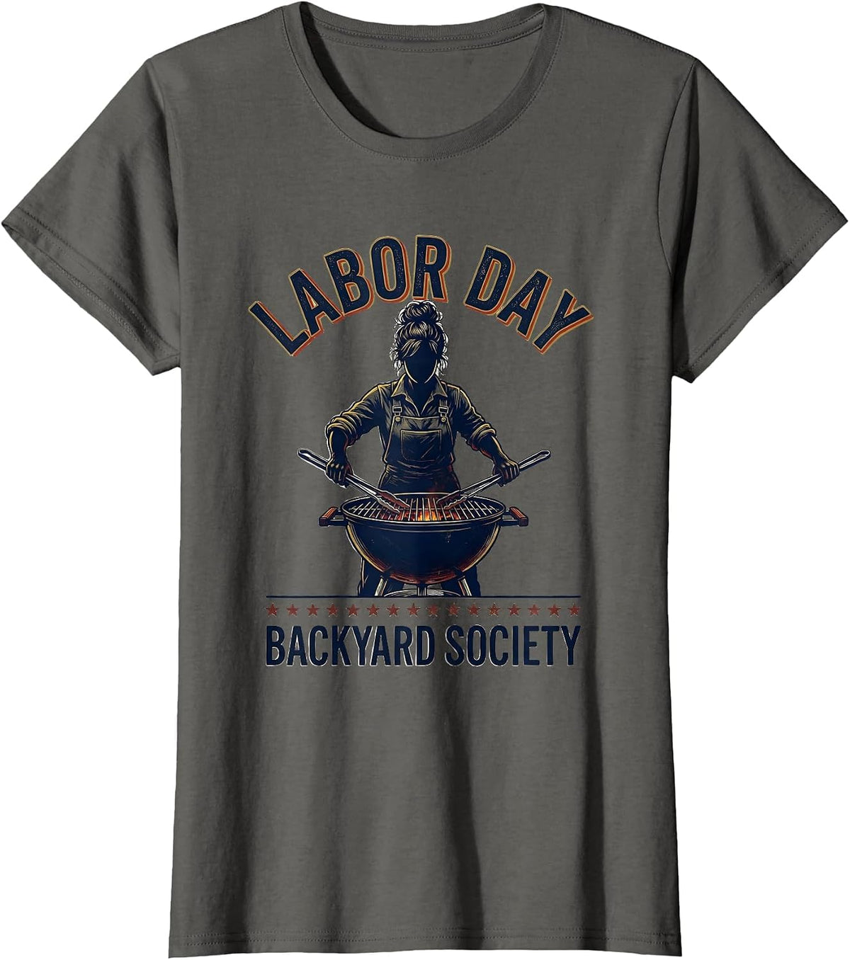 Women's Labor Day Backyard Society Vintage Patriotic Woman Grill T-Shirt - Asphalt Grey