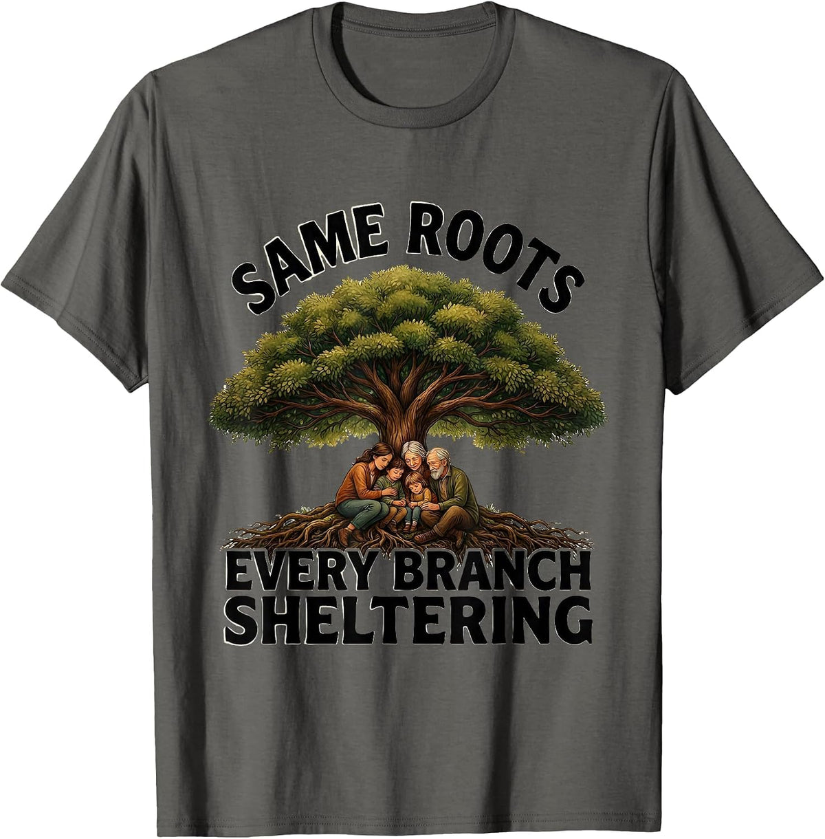 Men's Same Roots Every Branch Sheltering Family Reunion Matching T-Shirt - Asphalt Grey