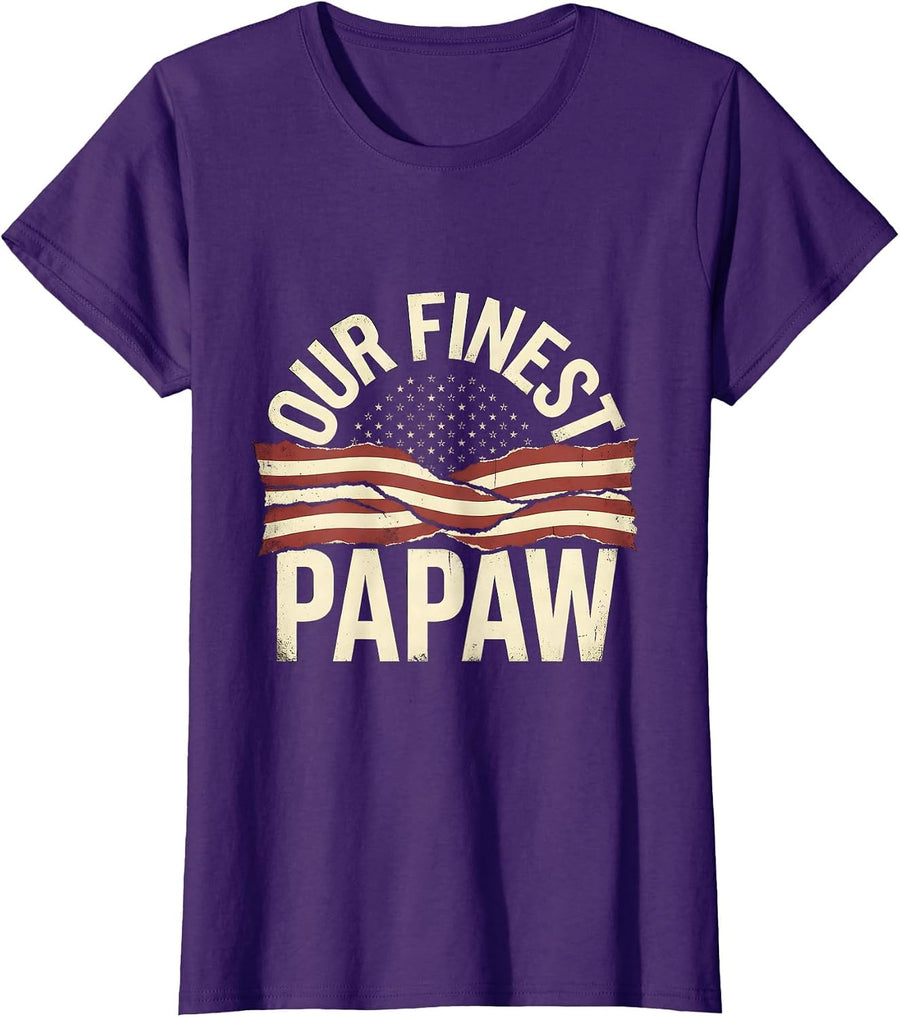 Women's Our Finest Papaw Vintage American Flag Patriotic Gift T-Shirt - Purple