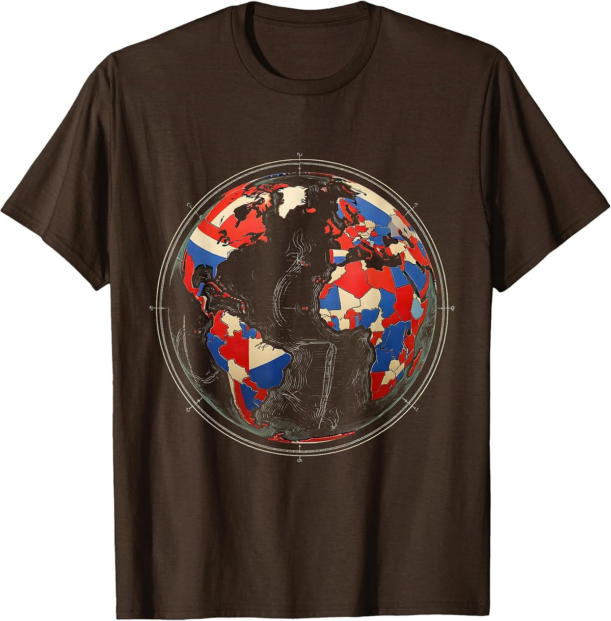 Global Flags Mosaic Geography Lover Travel Enthusiast T-Shirt - Brown