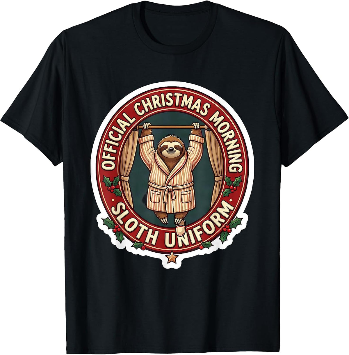 Men's Official Christmas Morning Sloth Uniform Funny T-Shirt - Black