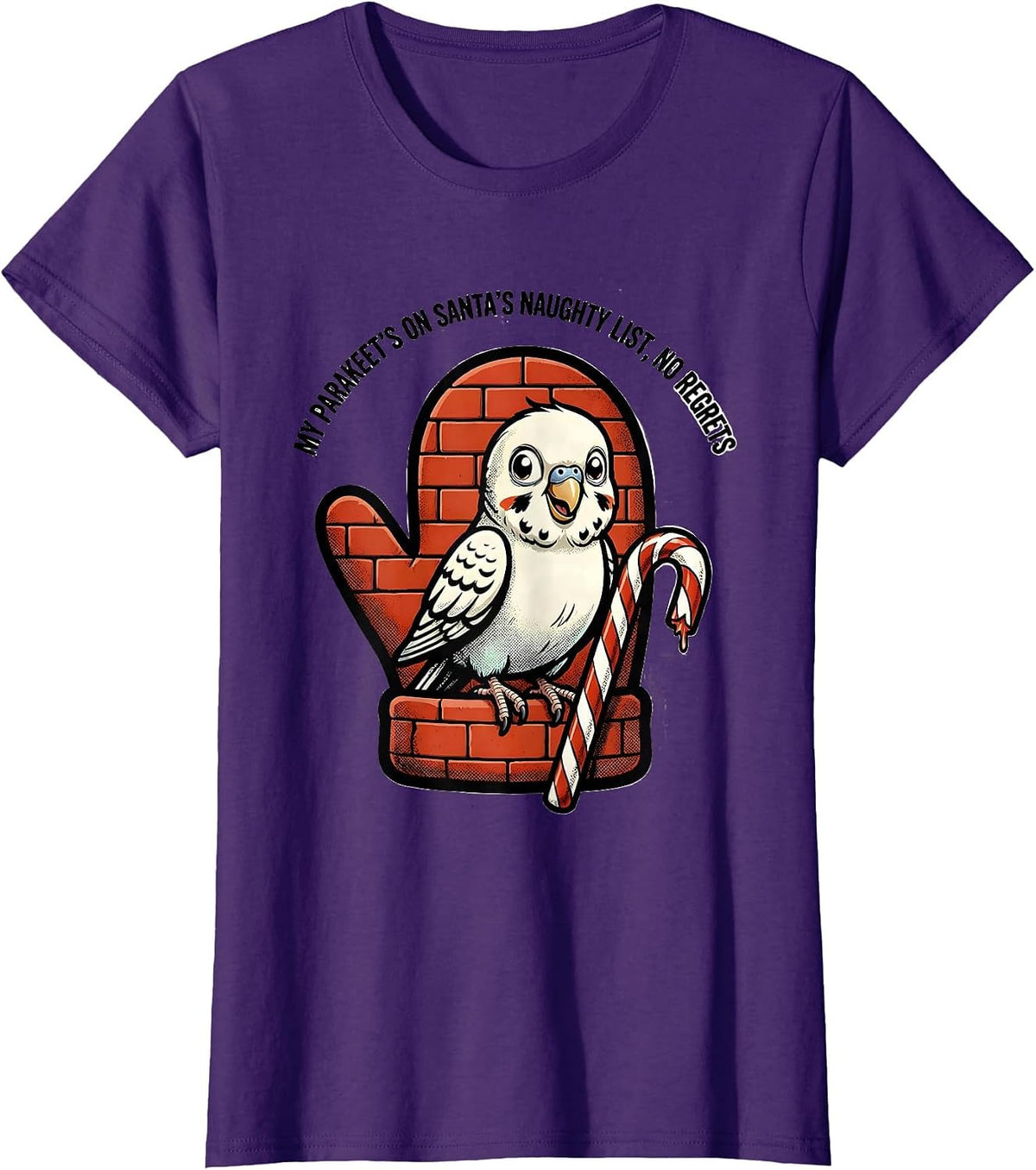 Women's My Parakeet's On Santa's Naughty List, No Regrets Funny T-Shirt - Purple