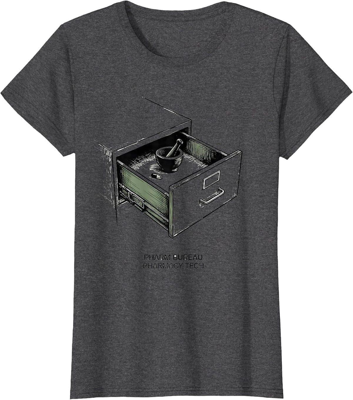 Women's Pharm Bureau Pharmacy Tech Funny Pharmacy Tech Crew Gift T-Shirt - Dark Heather Grey