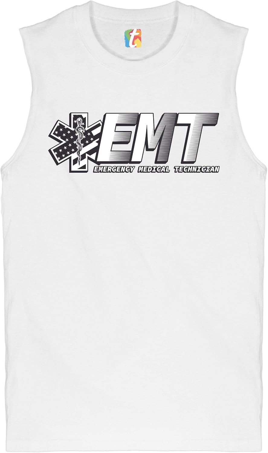Tee Hunt EMT Emergency Medical Technician Muscle Shirt EMS Paramedic Star of Life Men's - White