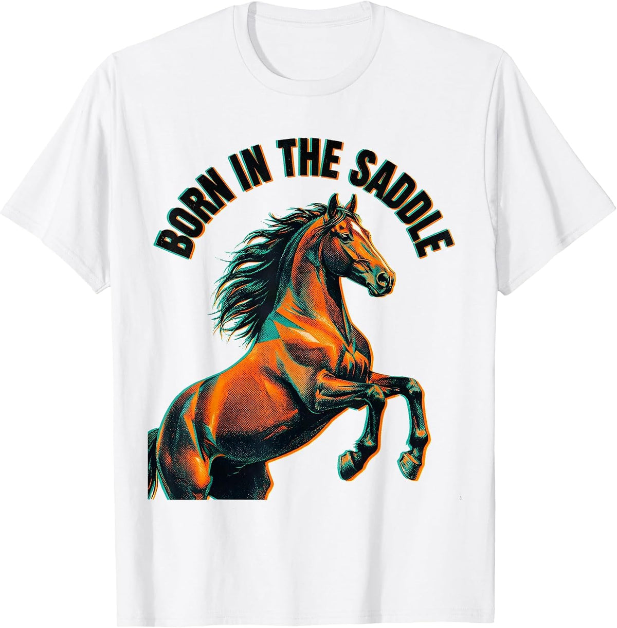 Men's Born in the Saddle Horse Riding Design T-Shirt - White
