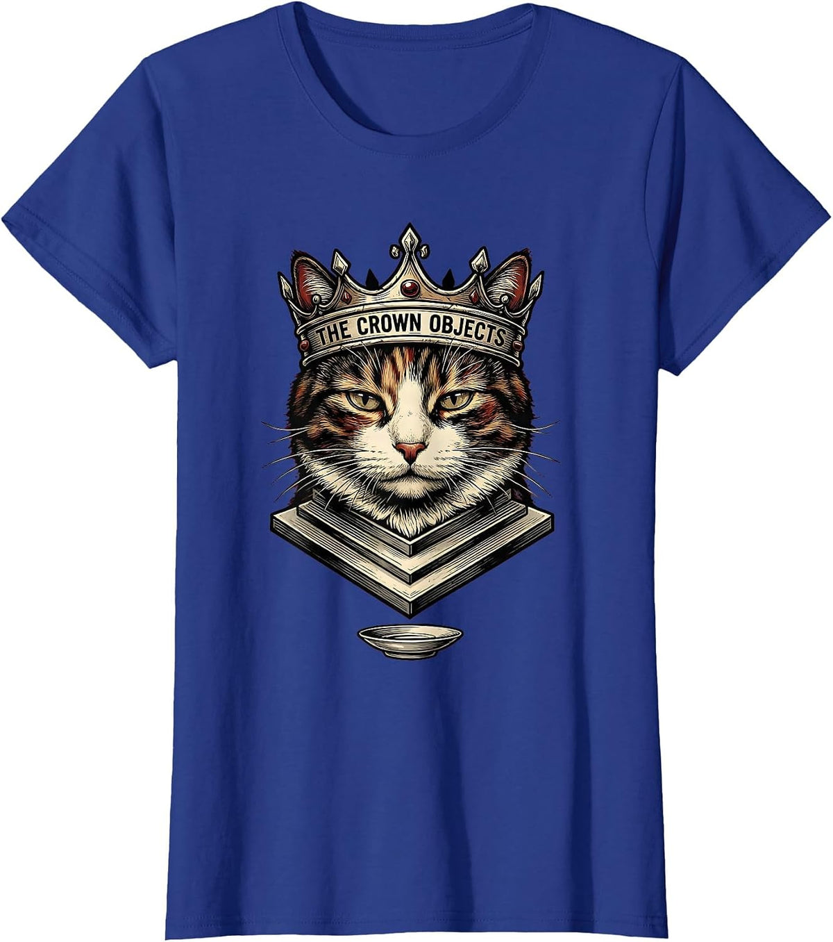 Women's The Crown Objects Tattoo Crowned Cat Meme Humor T-Shirt - Royal Blue