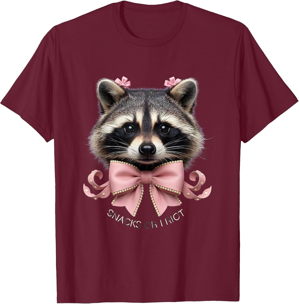 Men's Snacks Raccoon Snacks Or I Riot Design T-Shirt - Burgundy