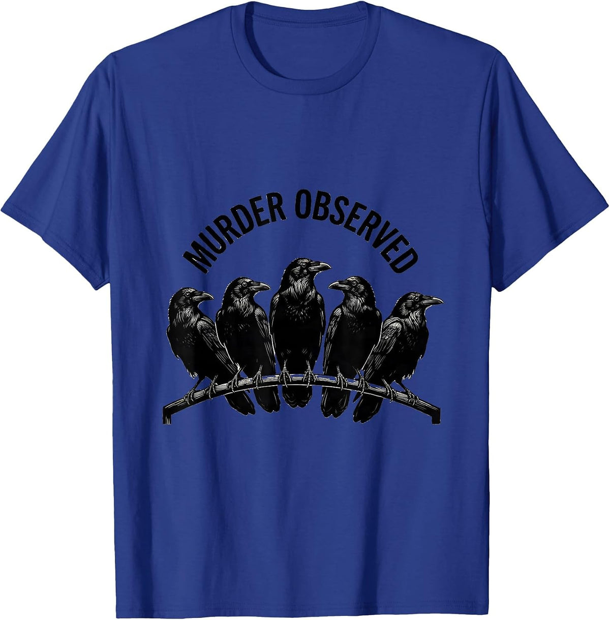 Men's Murder Observed Linocut Crow Raven Dark Humor Gothic Bird T-Shirt - Royal Blue