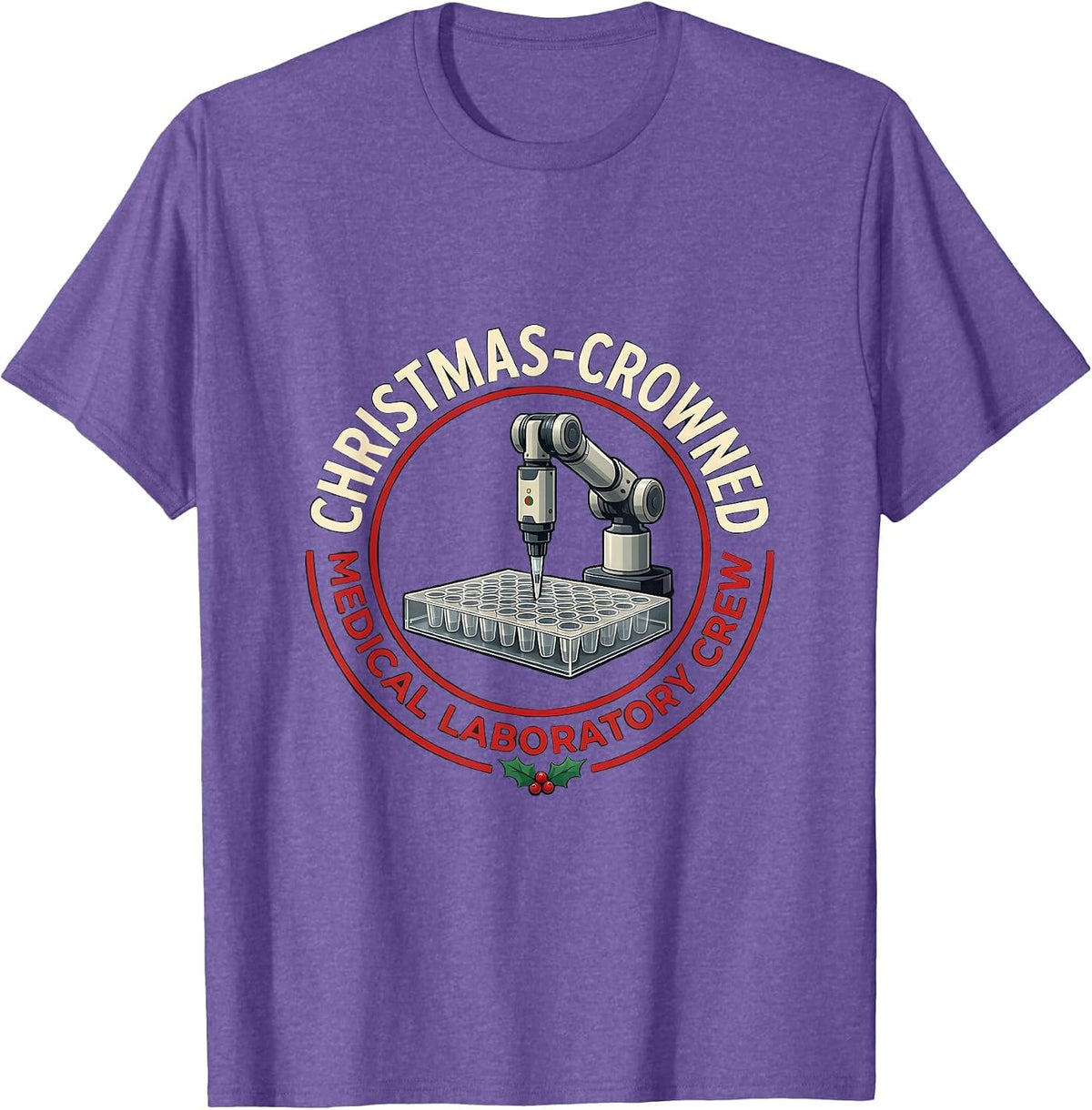 Men's Christmas-Crowned Medical Laboratory Crew Funny Lab Tech T-Shirt - Purple Heather