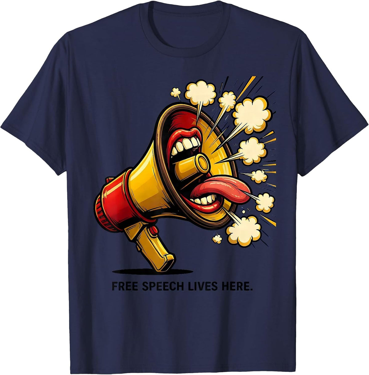 Free Speech Lives Here First Amendment Design T-Shirt - Navy Blue