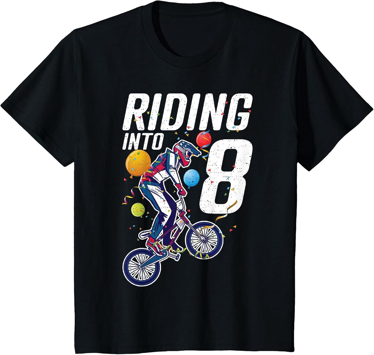 Riding into 8 Years BMX Bike 8 Birthday T-Shirt - Black