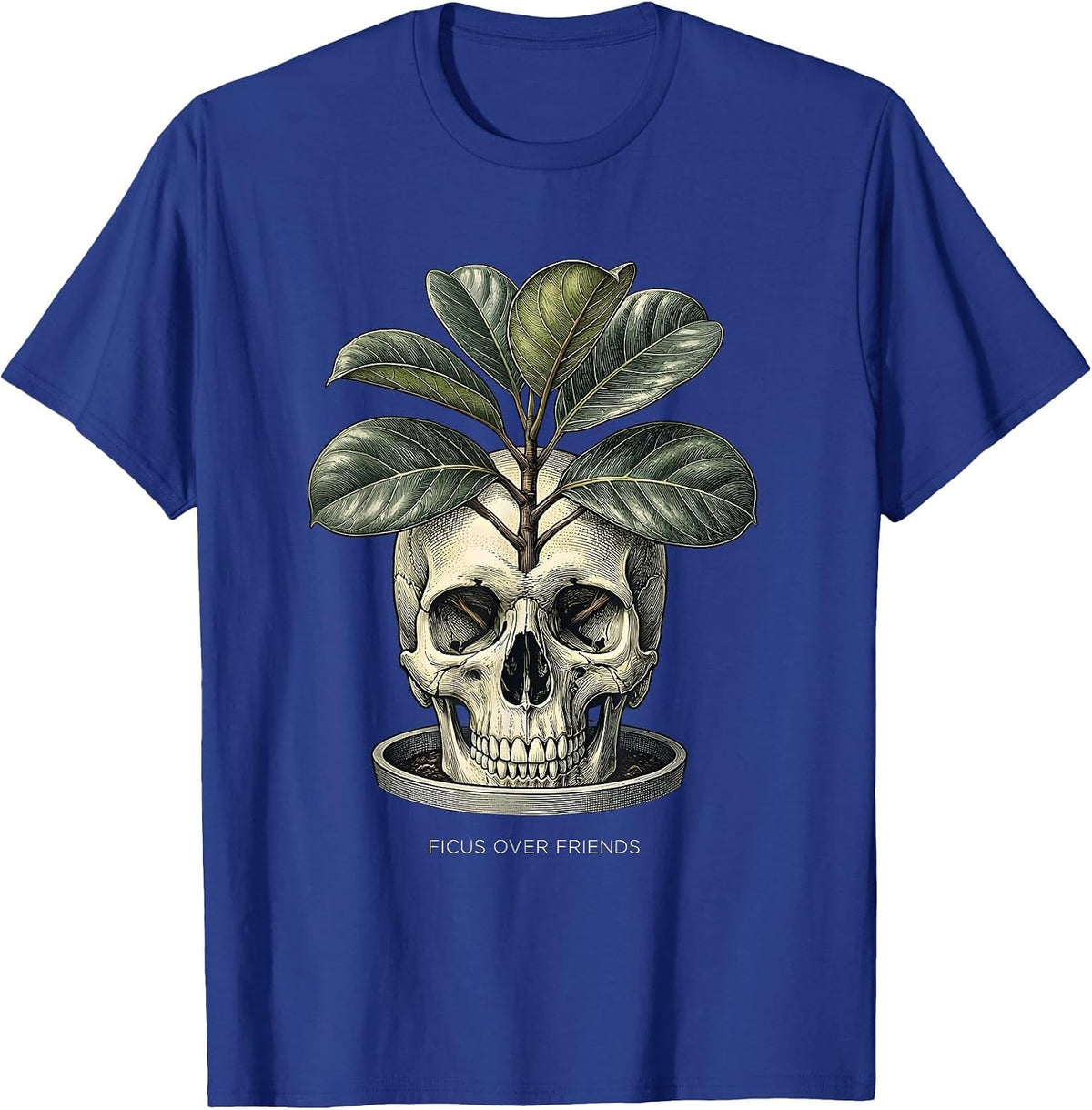 Men's Ficus Over Friends Grunge Botanical Plant Lover Skeleton T-Shirt - Royal Blue