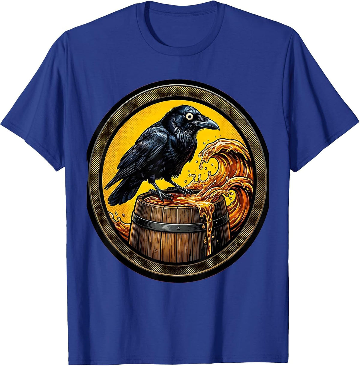 Men's Crow on Whiskey Barrel Halloween Graphic T-Shirt - Royal Blue