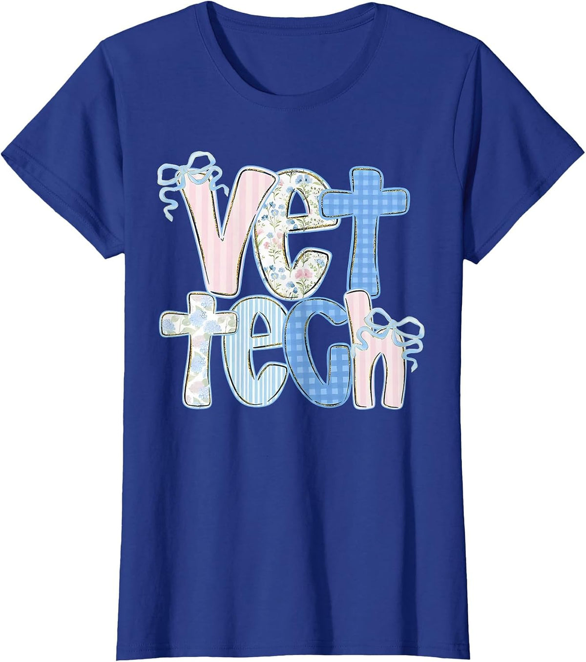 Vet Tech Floral Coquette Bow Veterinary Technician Women T-Shirt - Royal Blue