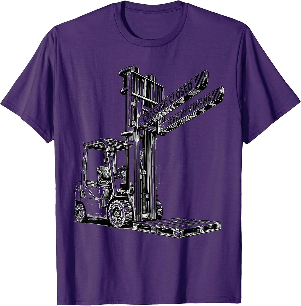 Men's Crossing Closed Forklift Working Funny Forklift Operator T-Shirt - Purple