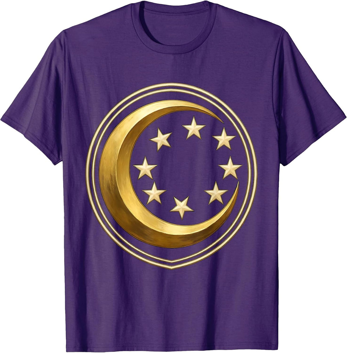 Crescent Moon and Seven Stars Celestial Design T-Shirt - Purple