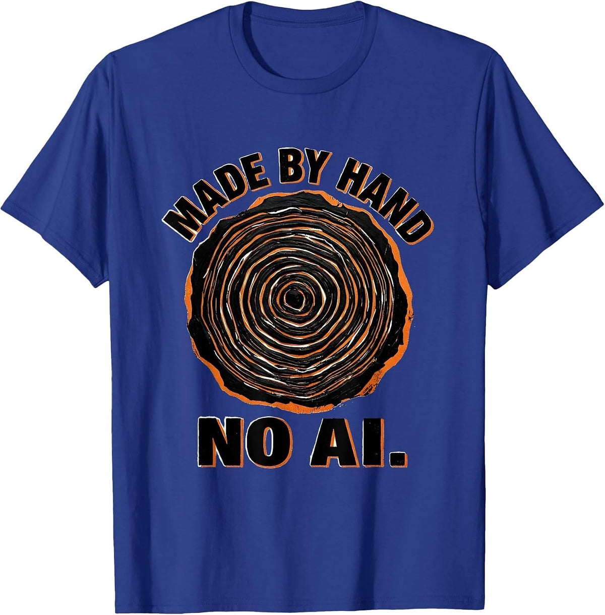 Made By Hand No AI Linocut Anti-AI Tech Worker Humor T-Shirt - Royal Blue