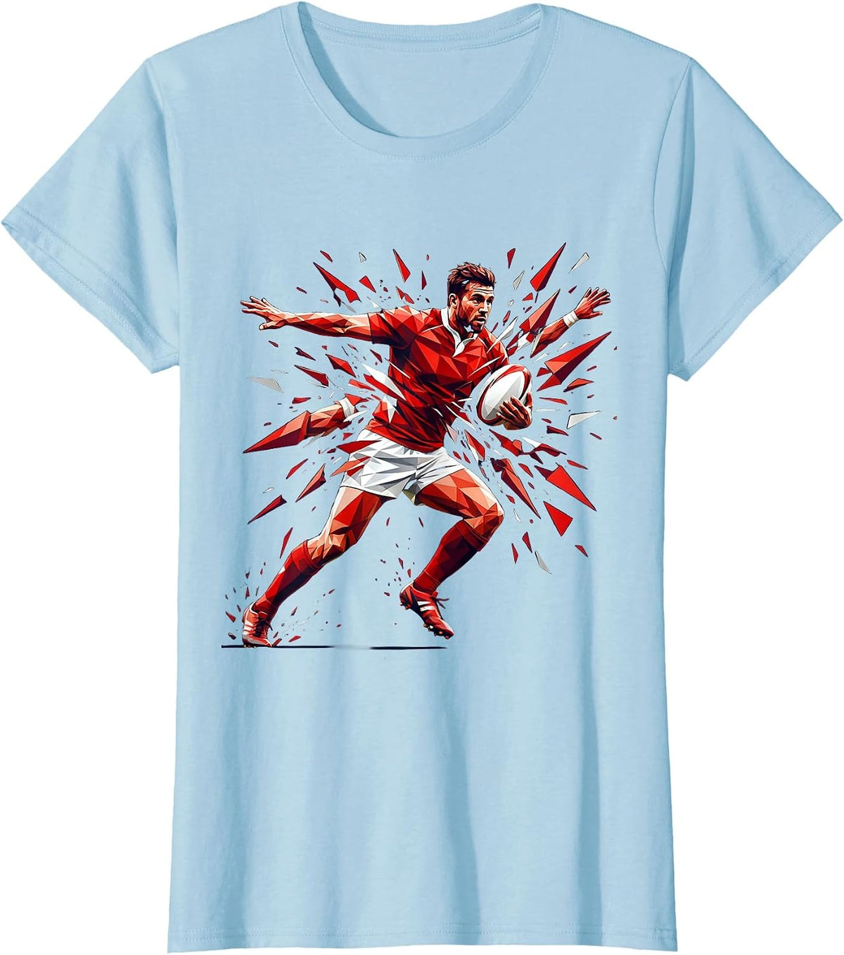 Rugby Player Spinning Out of Tackle Graphic T-Shirt - Baby Blue