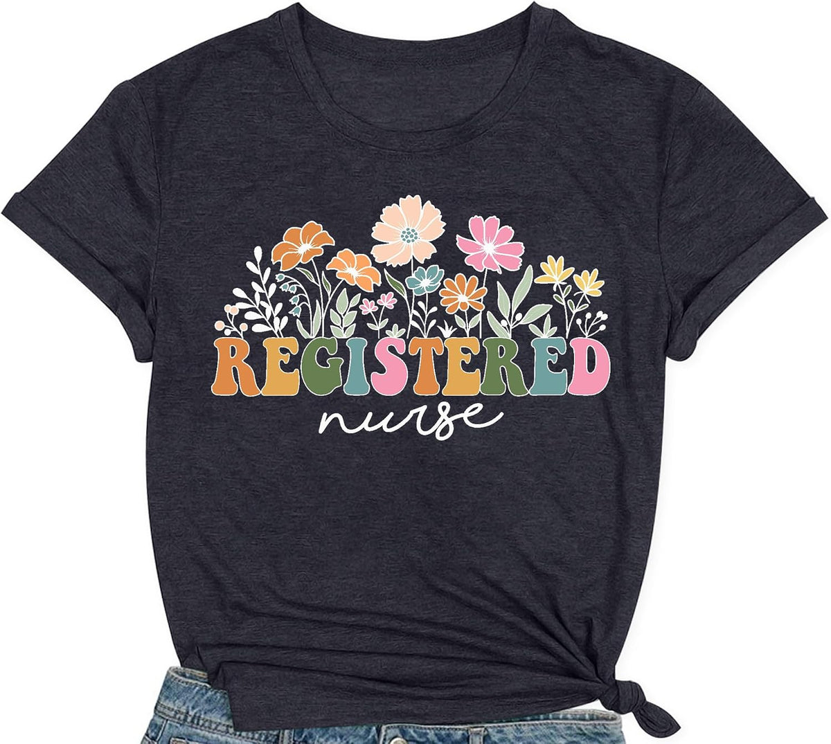 Nurse Shirts for Women Boho Floral Nursing Life Stethoscope T-Shirt Nurses Week Appreciation Tee Tops - Grey